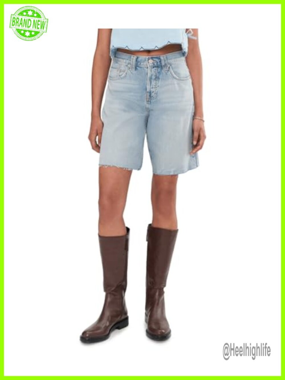 Modern Mid Rise Denim Shorts with Raw Hem and Distressed Edges